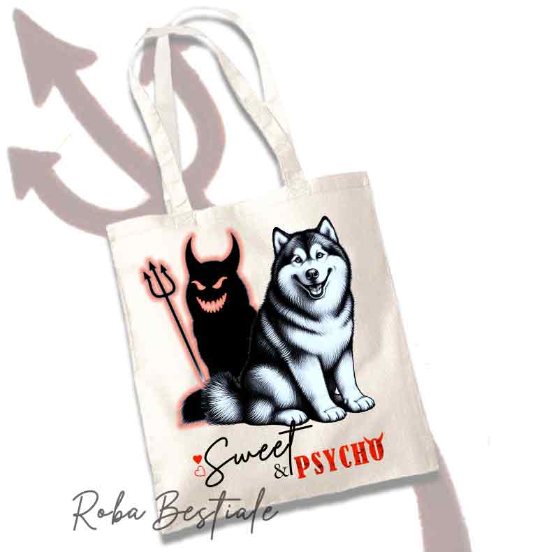 Shopper SWEET&PSYCHO - ALASKAN MALAMUTE - 100% Cotone - Bianca o Beige