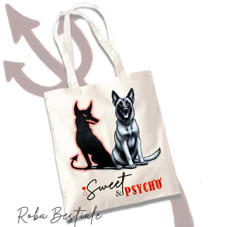 Shopper SWEET&PSYCHO - PASTORE BELGA MALINOIS - 100% Cotone - Bianca o Beige