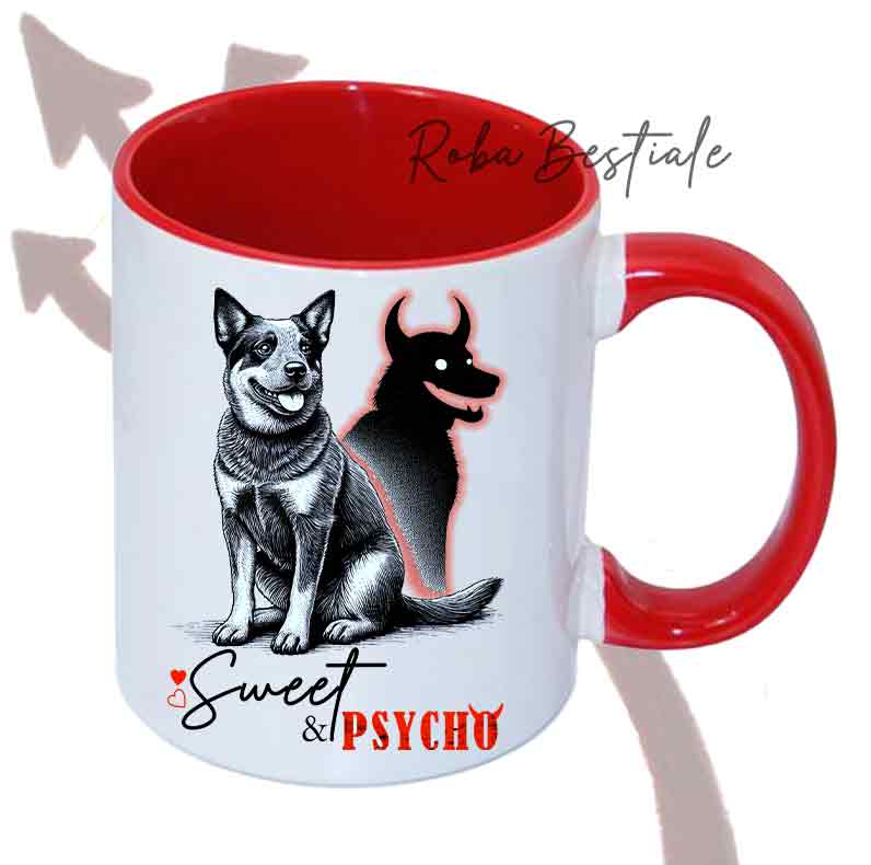 Tazza SWEET&PSYCHO - AUSTRALIAN CATTLE DOG - Manico e Interno Colorati - In Ceramica, 330 ml