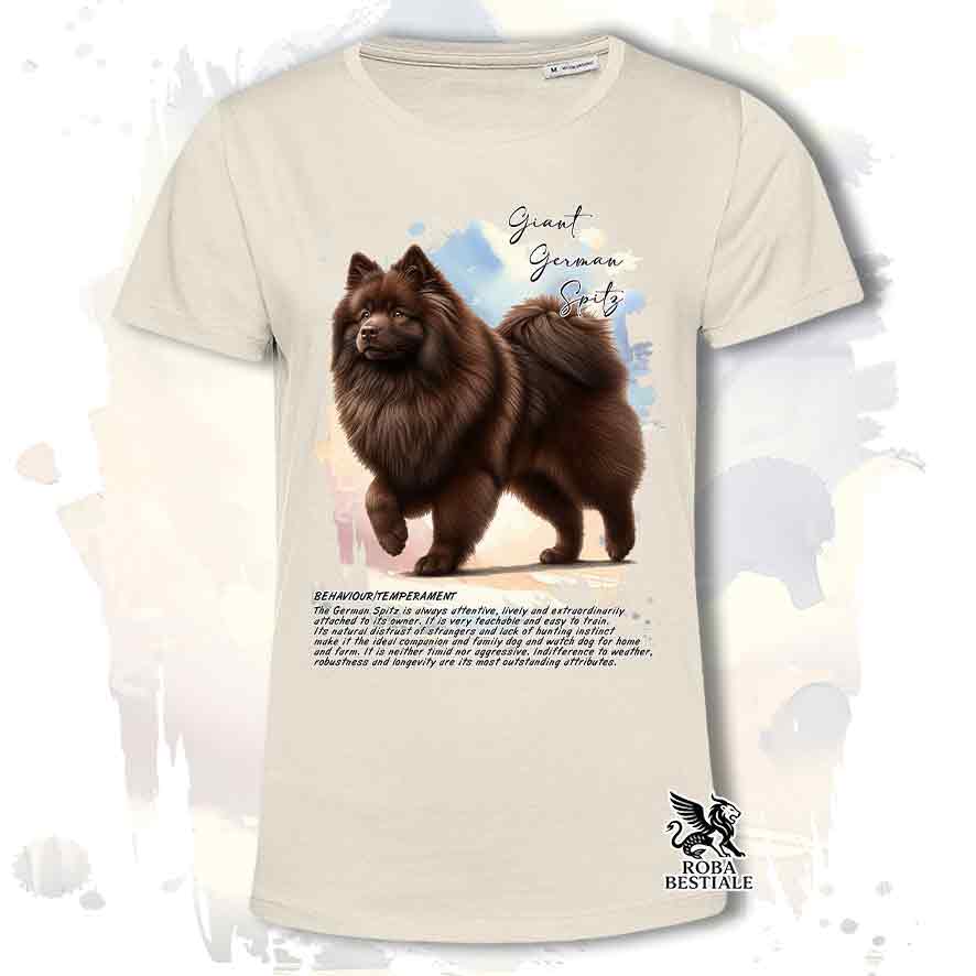 T-shirt stampata con Spitz Tedesco Grande marrone, colore beige con grafica Behavior