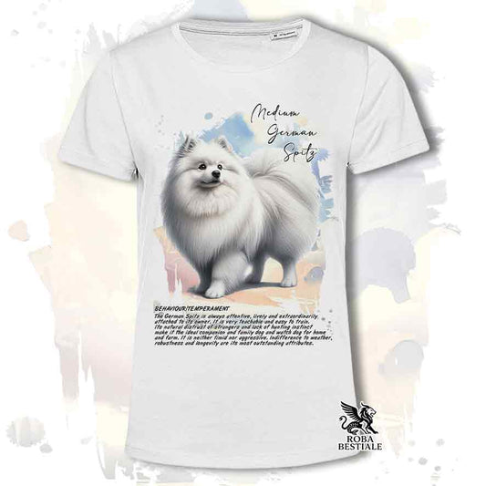 T-shirt stampata con Spitz Tedesco Medio bianco, colore bianco con grafica Behavior