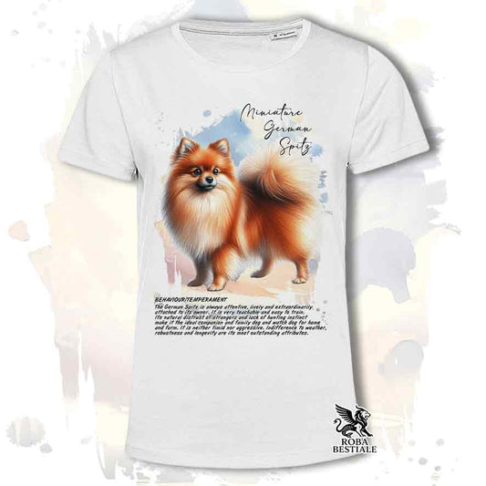 T-shirt stampata con Spitz Tedesco Piccolo arancio, colore bianco con grafica Behavior