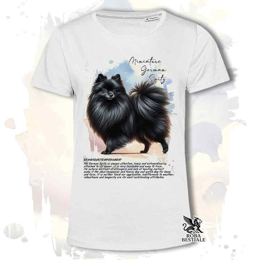 T-shirt stampata con Spitz Tedesco Piccolo nero, colore bianco con grafica Behavior