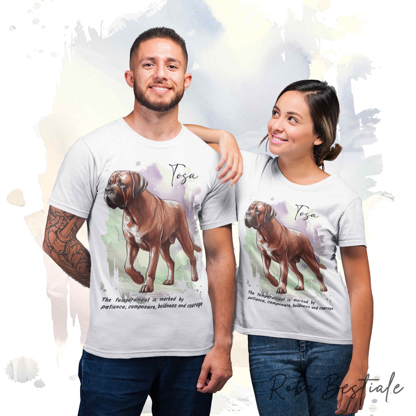 T-Shirt BEHAVIOR - TOSA INU Rosso - Standard FCI - 100% Cotone, Bianca, Uomo o Donna - dalla XS alla 5XL