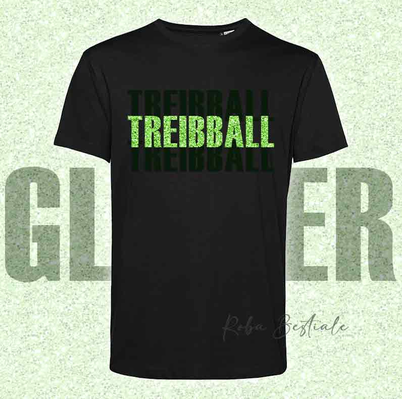 T-Shirt SOLO SCRITTE - TREIBBALL - Nera, scritta in Vinile GLITTER Ultra Brillante in colore a scelta - Uomo o Donna - dalla XS alla 5XL