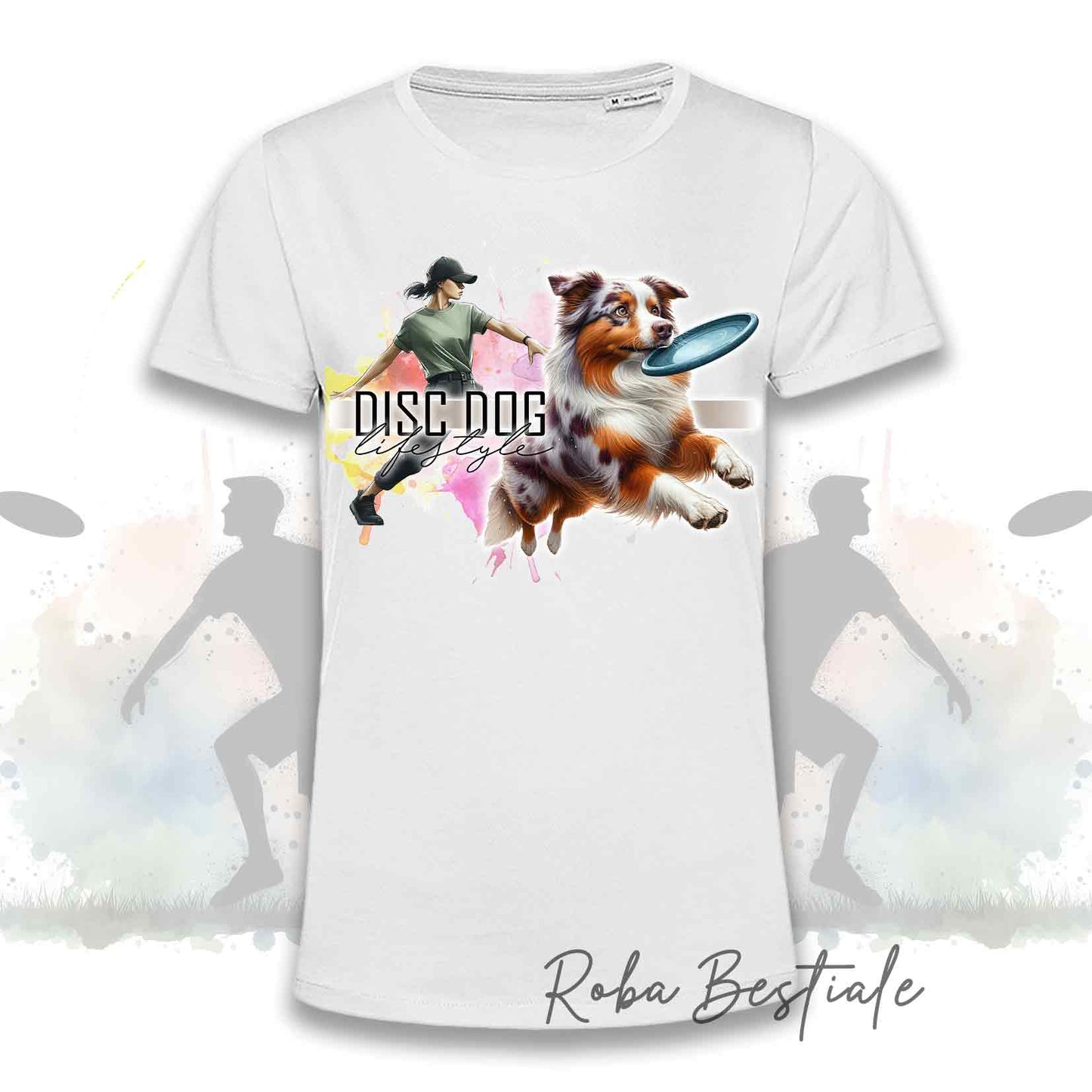 T-Shirt DISC DOG LifeStyle - AUSTRALIAN SHEPHERD Red Merle - Design "GIRL" o "BOY"