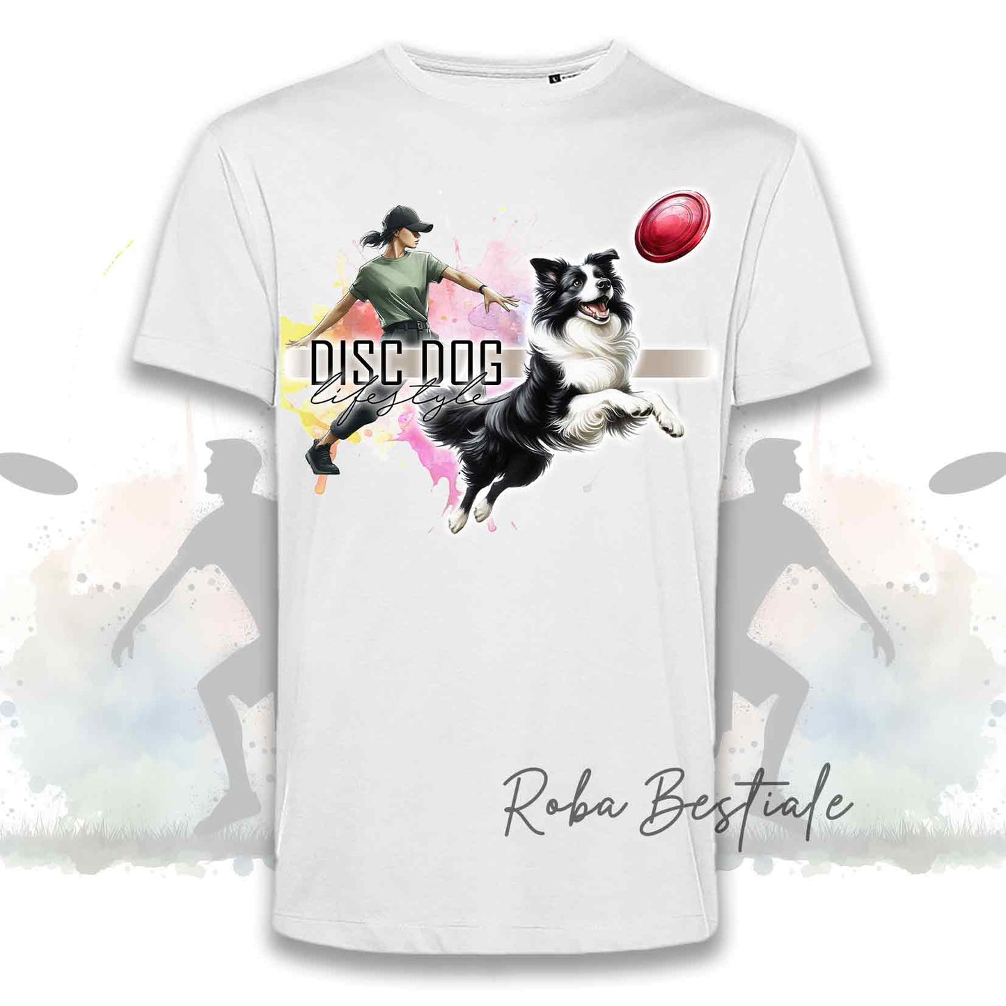 T-Shirt DISC DOG LifeStyle - BORDER COLLIE Bianco e Nero - Design "GIRL" o "BOY"
