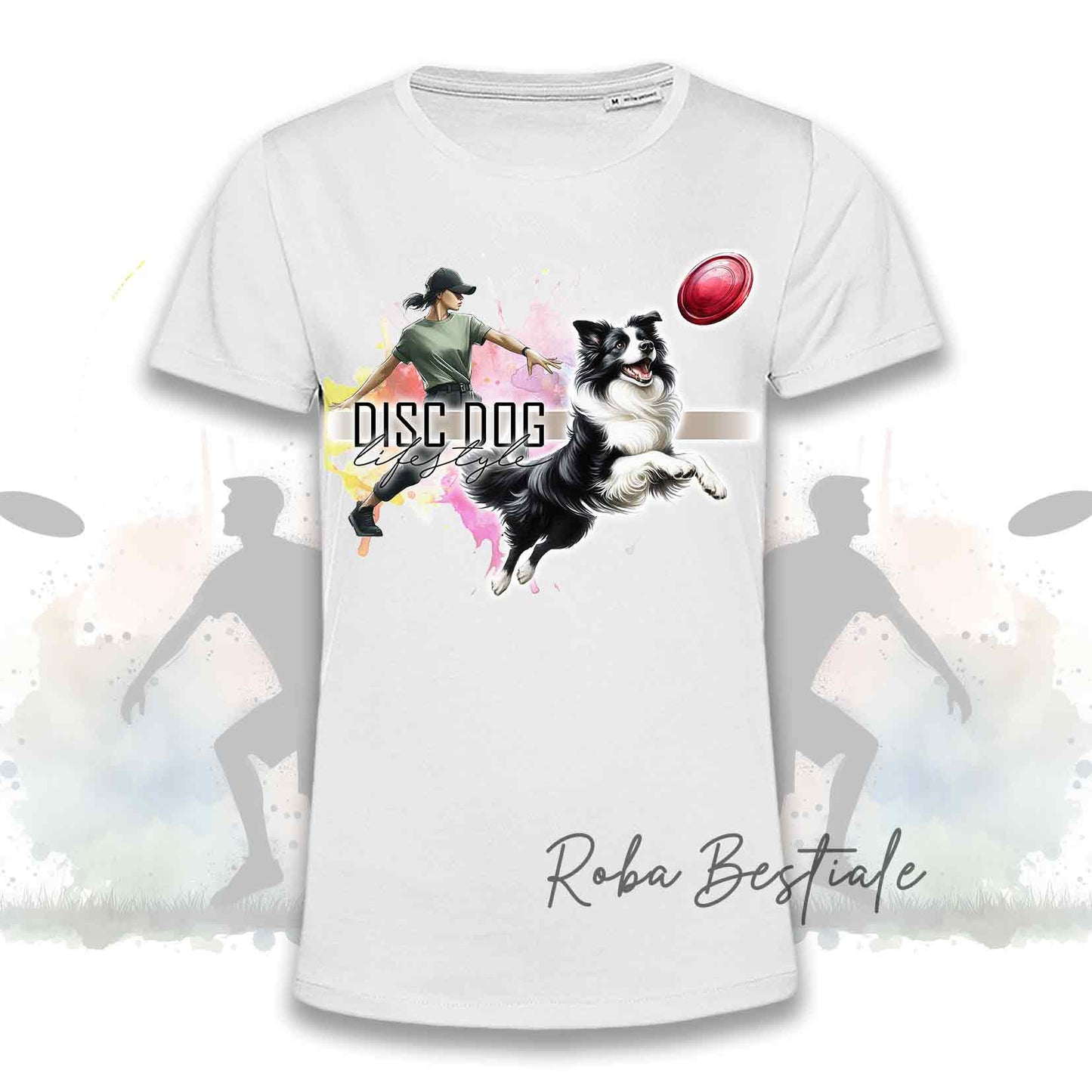 T-Shirt DISC DOG LifeStyle - BORDER COLLIE Bianco e Nero - Design "GIRL" o "BOY"