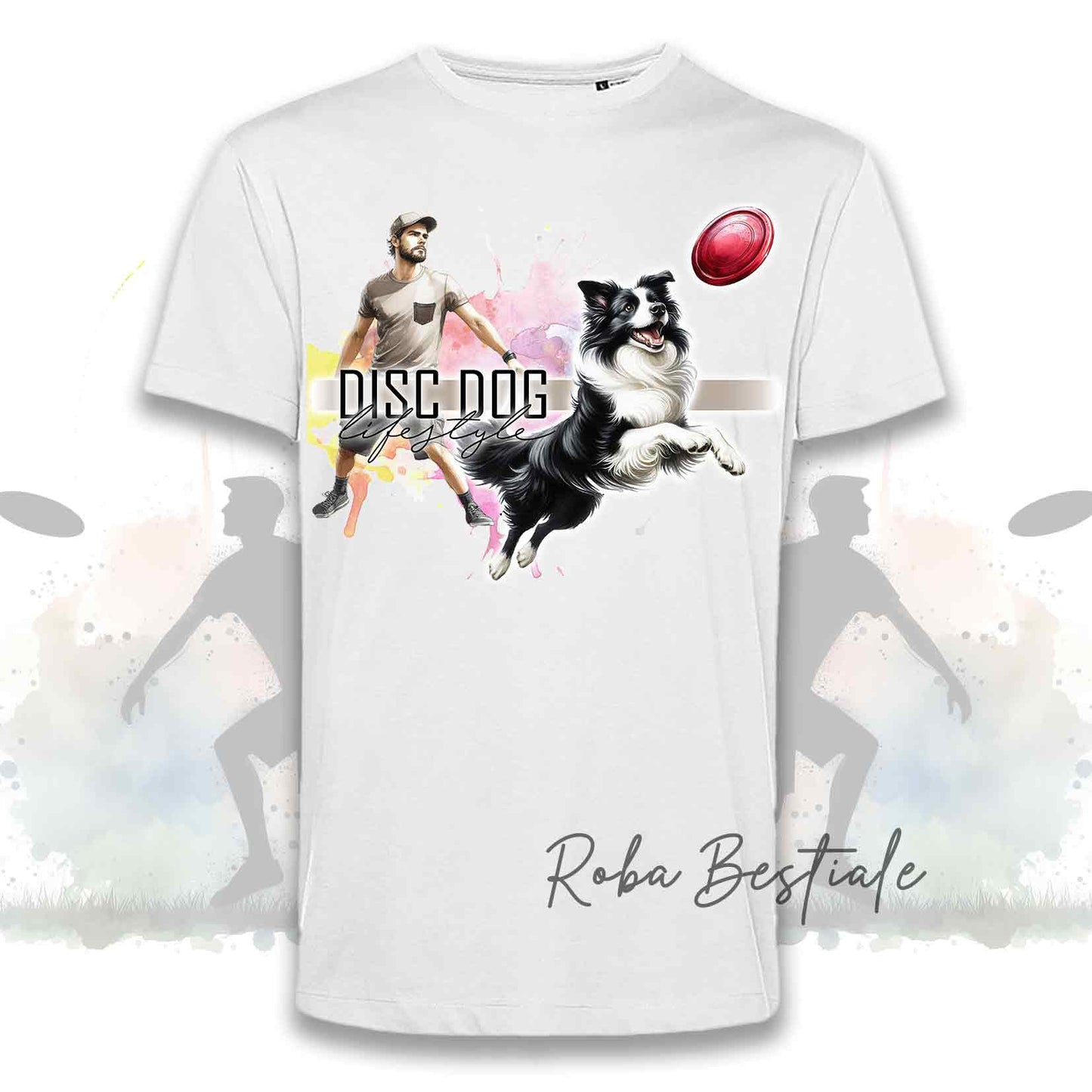 T-Shirt DISC DOG LifeStyle - BORDER COLLIE Bianco e Nero - Design "GIRL" o "BOY"