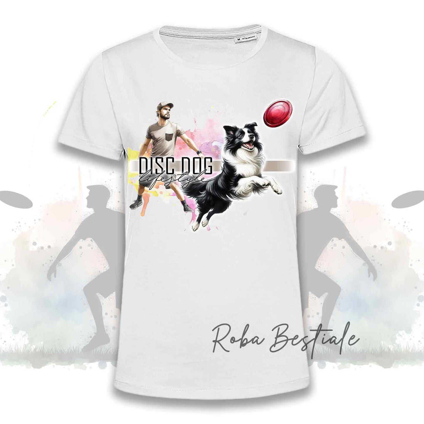 T-Shirt DISC DOG LifeStyle - BORDER COLLIE Bianco e Nero - Design "GIRL" o "BOY"