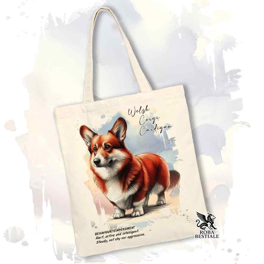 Tote bag Welsh Corgi Cardigan Rosso con grafica Behavior colore beige