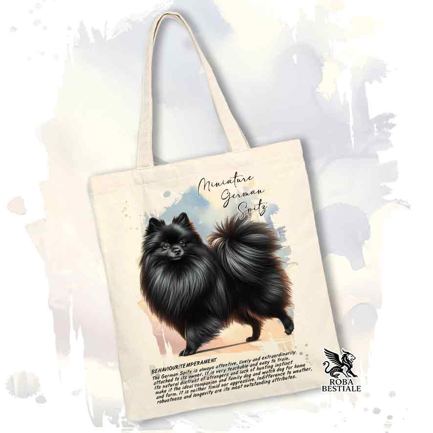 Tote bag Spitz Tedesco Piccolo nero con grafica Behavior colore bianco