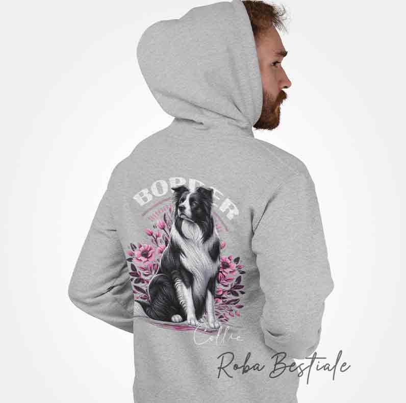 Felpa Invernale BLOSSOM BEAUTY - BORDER COLLIE Bianco e Nero - Unisex - Nera o Grigia - dalla XS alla 3XL - Stampa sulla schiena
