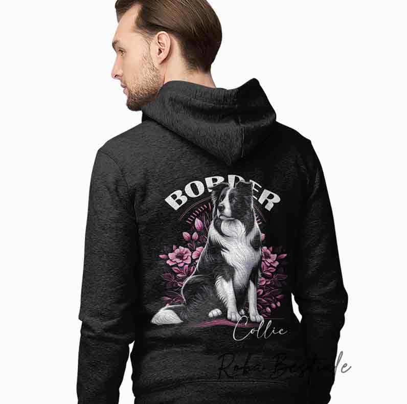 Felpa Invernale BLOSSOM BEAUTY - BORDER COLLIE Bianco e Nero - Unisex - Nera o Grigia - dalla XS alla 3XL - Stampa sulla schiena