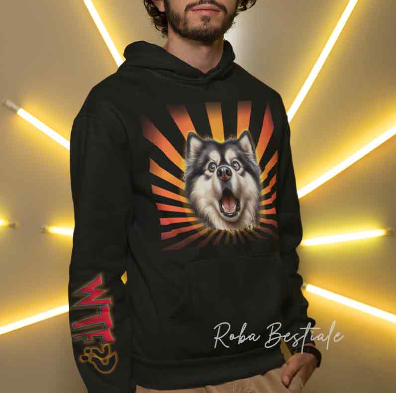 Felpa Invernale WTF?? - ALASKAN MALAMUTE - Con Cappuccio, Nera o Grigia - dalla XS alla 3XL