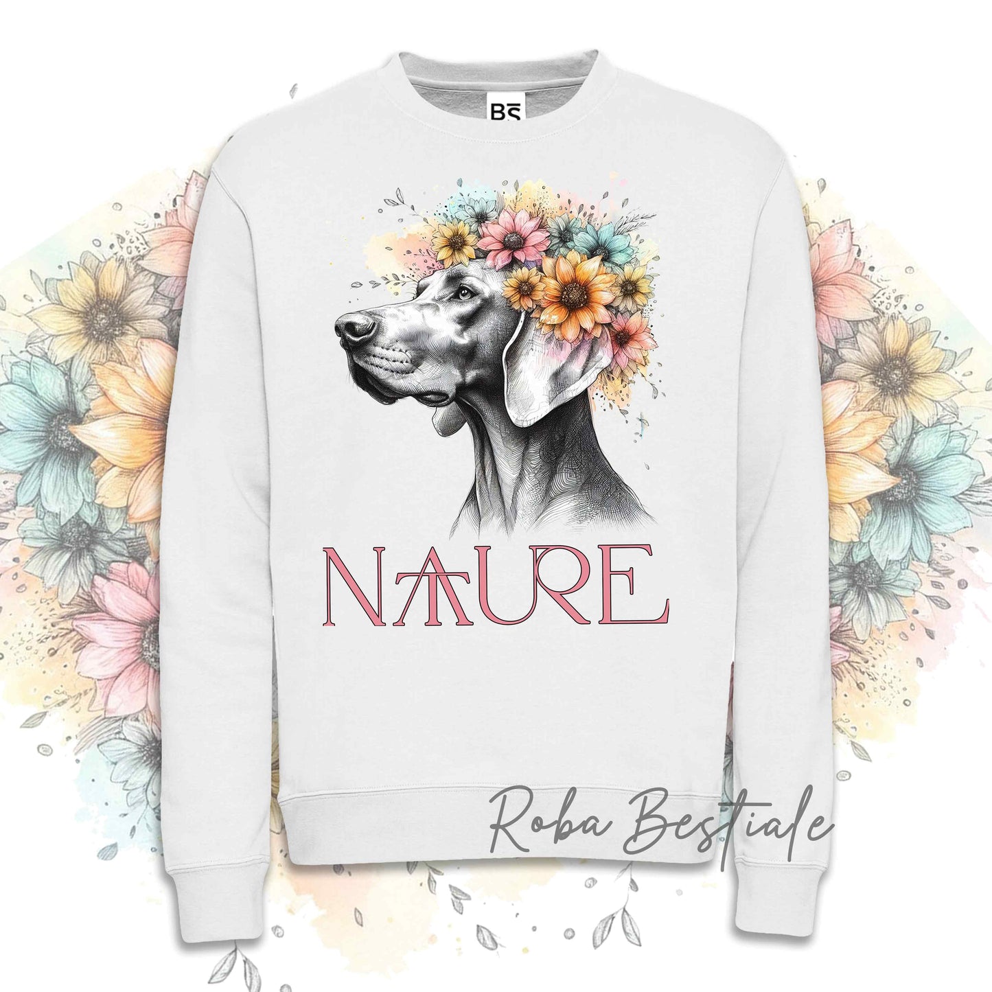 Felpa NATURE - WEIMARANER - Girocollo, Unisex - Off White, Bianca o Grigia - dalla XS alla 3XL