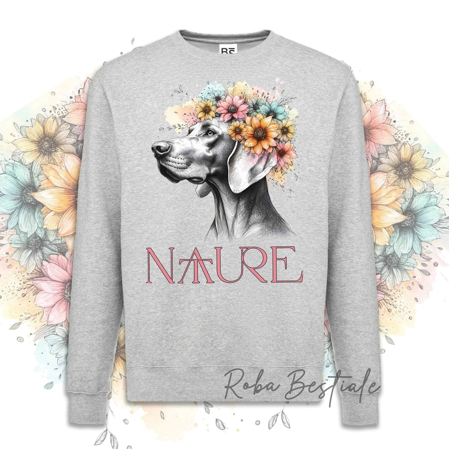 Felpa NATURE - WEIMARANER - Girocollo, Unisex - Off White, Bianca o Grigia - dalla XS alla 3XL
