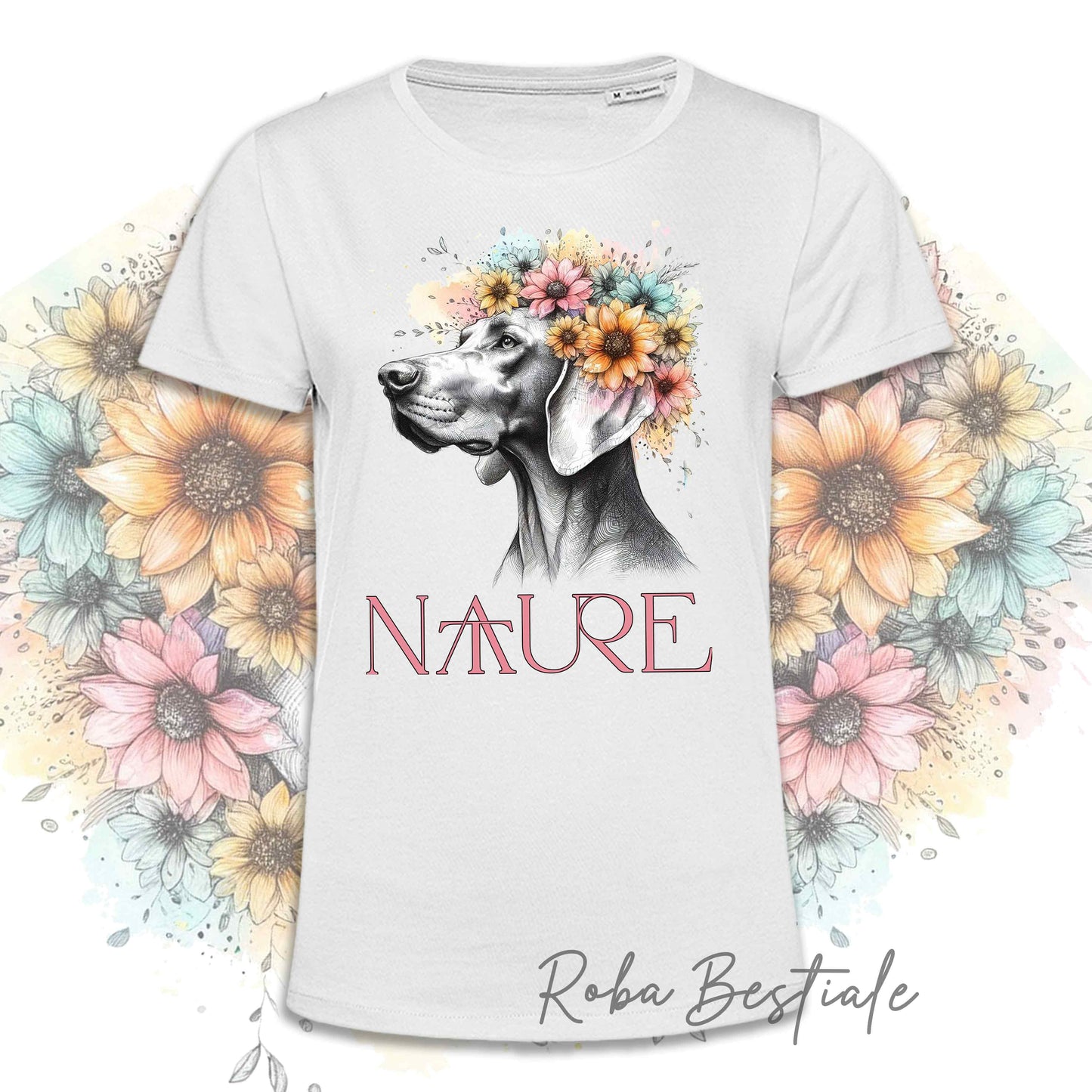 T-Shirt NATURE - WEIMARANER - Bianca, Uomo o Donna - dalla XS alla 5XL