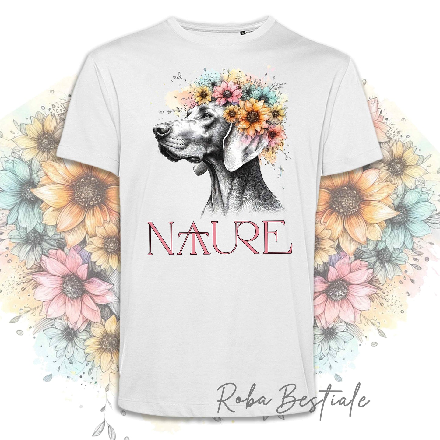 T-Shirt NATURE - WEIMARANER - Bianca, Uomo o Donna - dalla XS alla 5XL