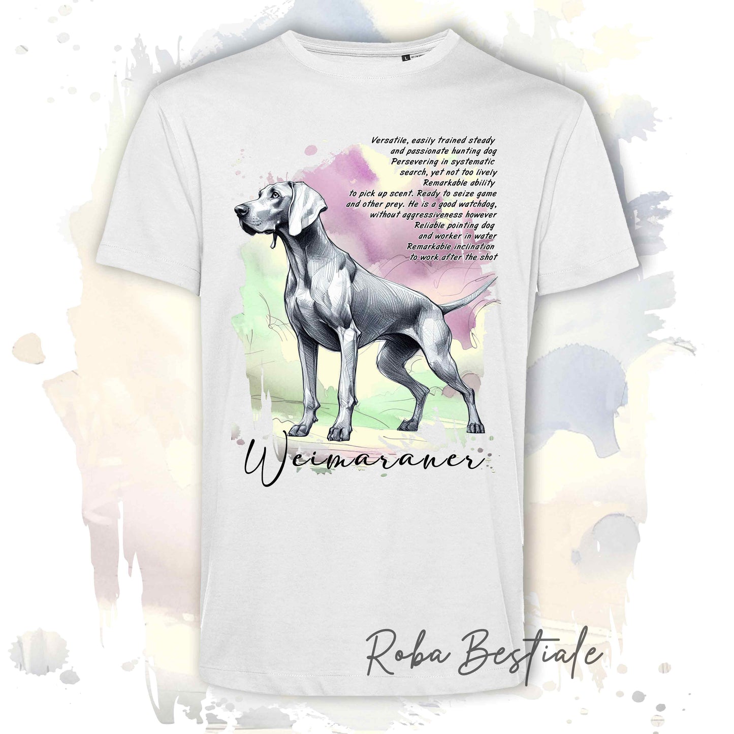 T-Shirt BEHAVIOR - WEIMARANER Grigio Argento - Standard FCI - 100% Cotone - dalla XS alla 5XL
