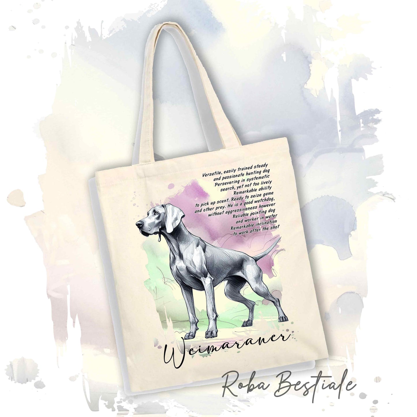 Shopper BEHAVIOR - WEIMARANER Grigio Argento - Standard FCI - Diversi colori disponibili, 100% Cotone