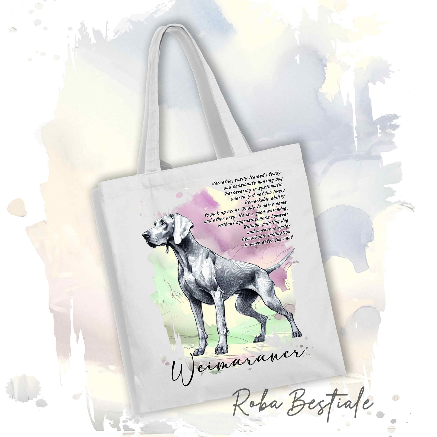 Shopper BEHAVIOR - WEIMARANER Grigio Argento - Standard FCI - Diversi colori disponibili, 100% Cotone