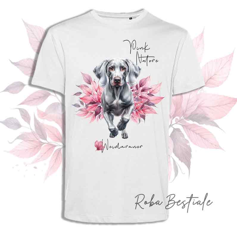 T-Shirt PINK NATURE - WEIMARANER Grigio Argento - Uomo o Donna - dalla XS alla 5XL