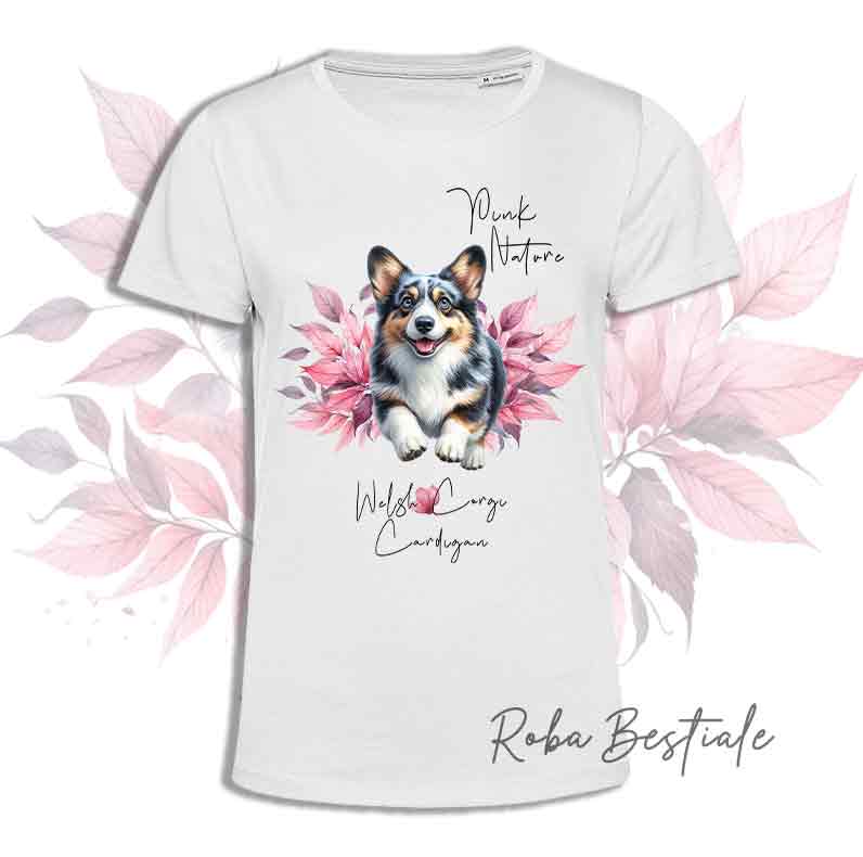 T-Shirt PINK NATURE - WELSH CORGI CARDIGAN Blue Merle - Uomo o Donna - dalla XS alla 5XL