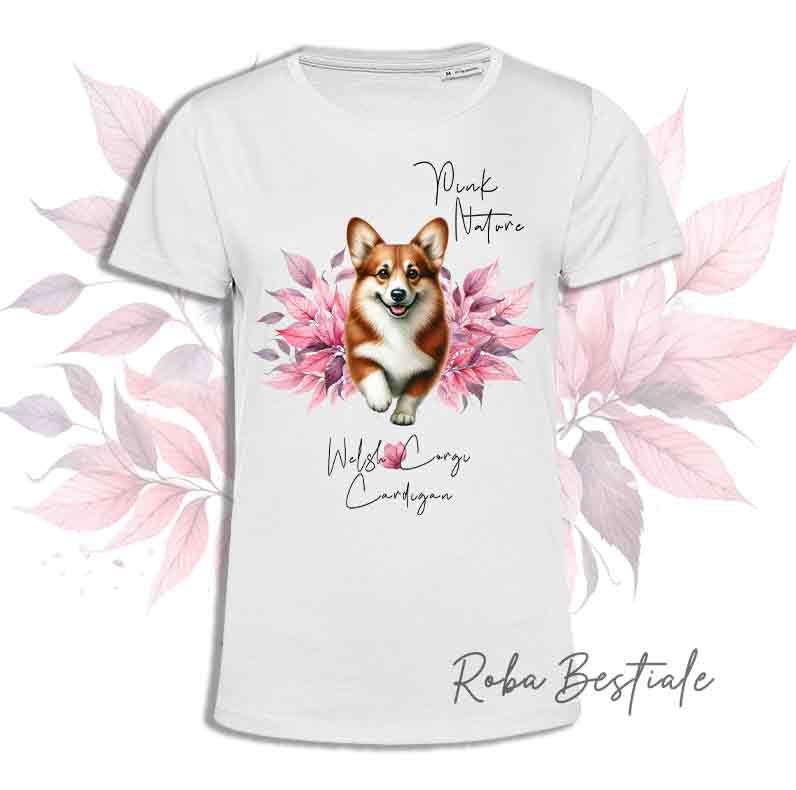 T-Shirt PINK NATURE - WELSH CORGI CARDIGAN Rosso - Uomo o Donna - dalla XS alla 5XL
