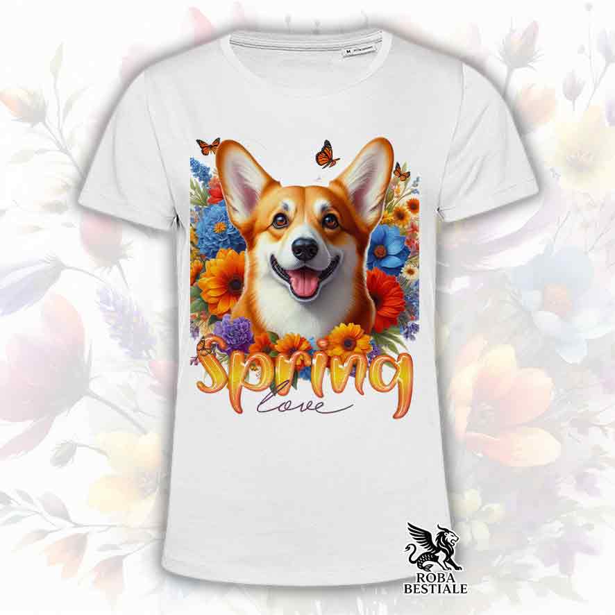 T-Shirt SPRING LOVE - WELSH CORGI CARDIGAN Red - Bianca o Beige, da Uomo o da Donna - dalla XS alla 5XL