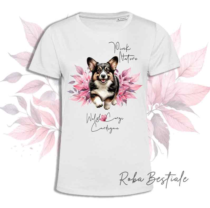T-Shirt PINK NATURE - WELSH CORGI CARDIGAN Tigrato - Uomo o Donna - dalla XS alla 5XL