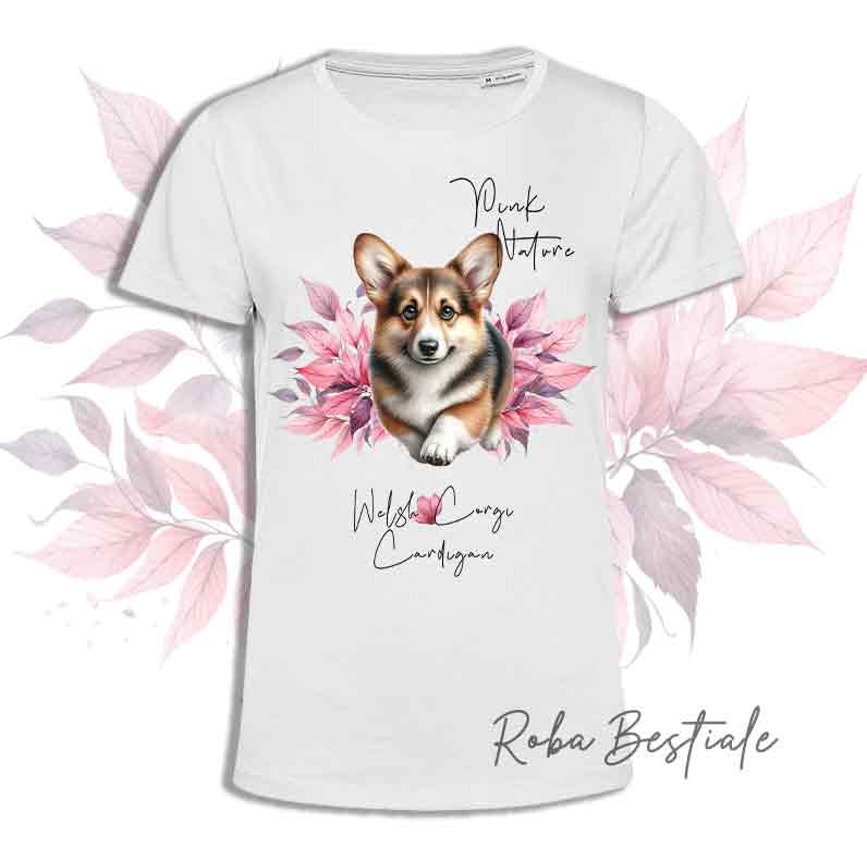 T-Shirt PINK NATURE - WELSH CORGI CARDIGAN Zibellino - Uomo o Donna - dalla XS alla 5XL