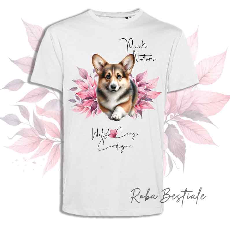 T-Shirt PINK NATURE - WELSH CORGI CARDIGAN Zibellino - Uomo o Donna - dalla XS alla 5XL