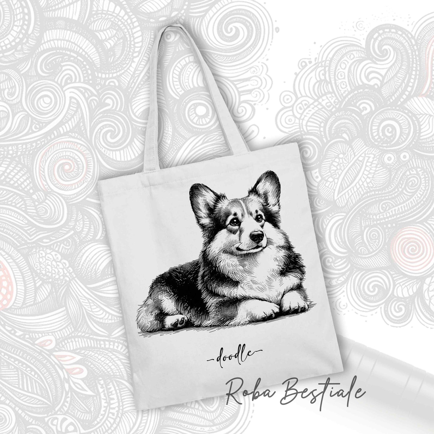 DOODLE Elegance Shopper - Welsh Corgi Pembroke - Various colors available, 100% Cotton