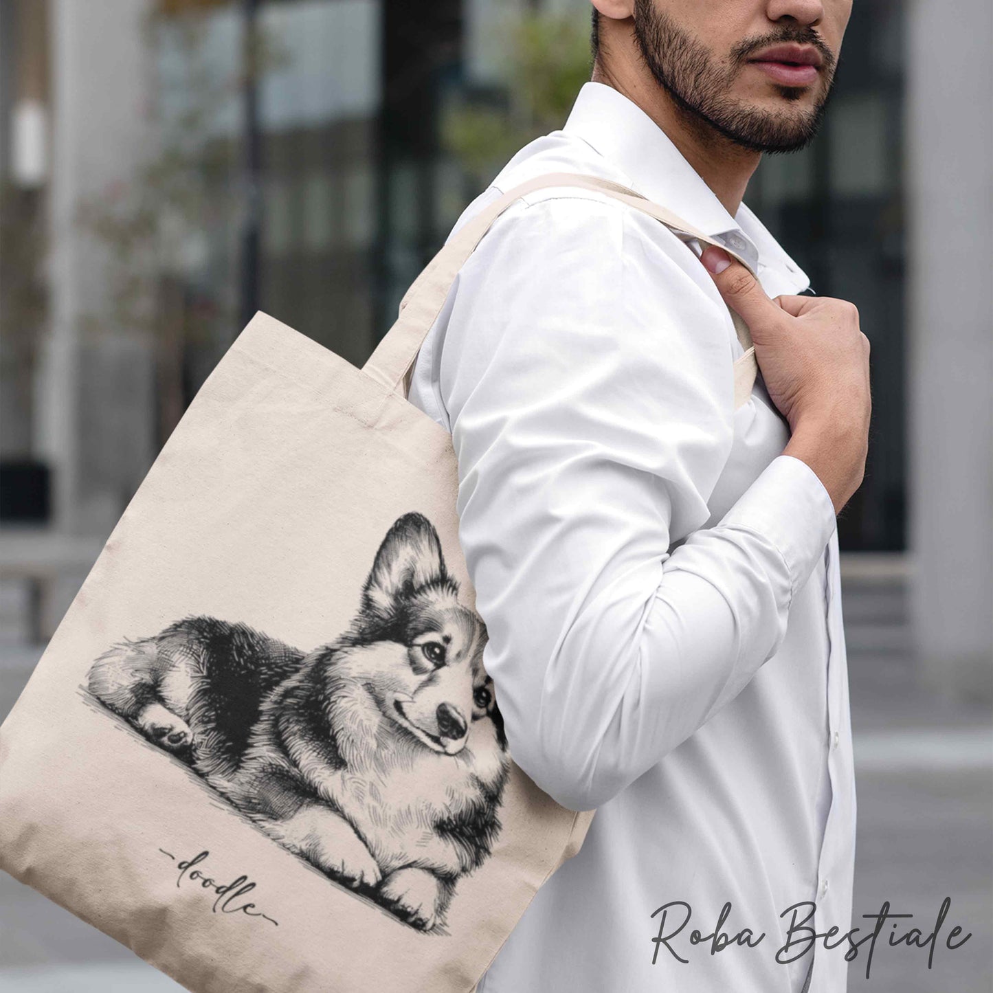 DOODLE Elegance Shopper - Welsh Corgi Pembroke - Various colors available, 100% Cotton
