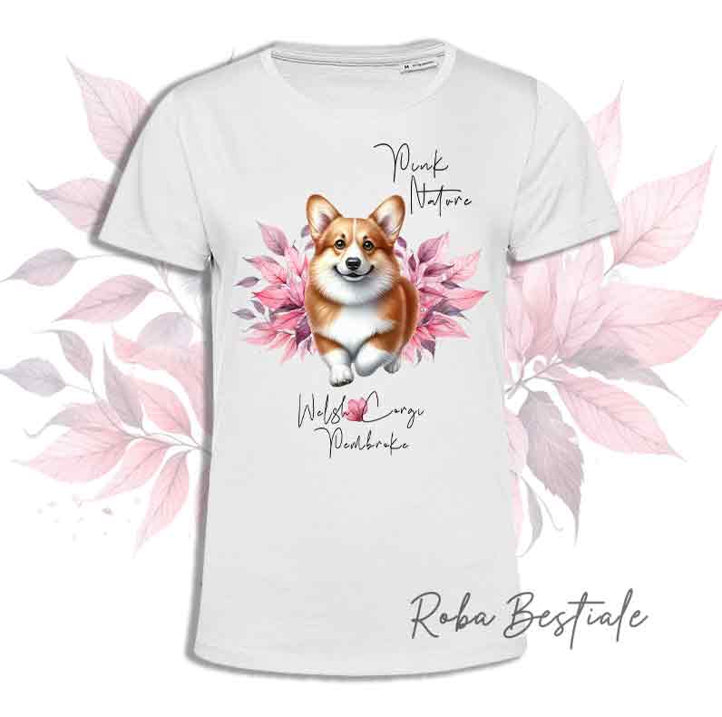 T-Shirt PINK NATURE - WELSH CORGI PEMBROKE Rosso - Uomo o Donna - dalla XS alla 5XL