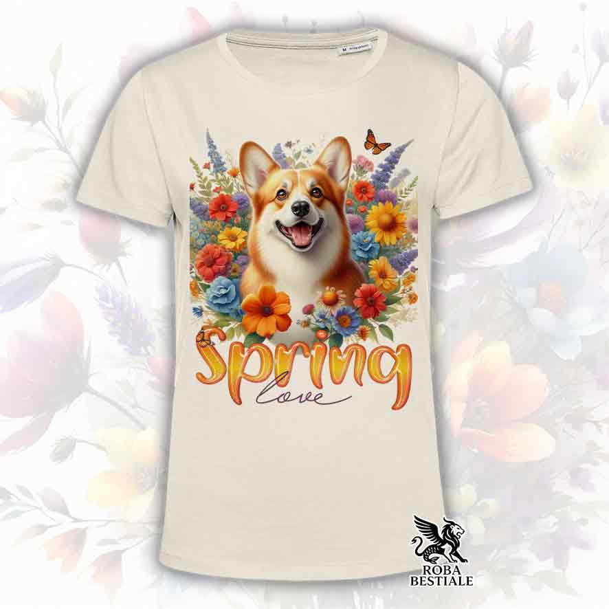 T-Shirt SPRING LOVE - WELSH CORGI PEMBROKE Red - Bianca o Beige, da Uomo o da Donna - dalla XS alla 5XL