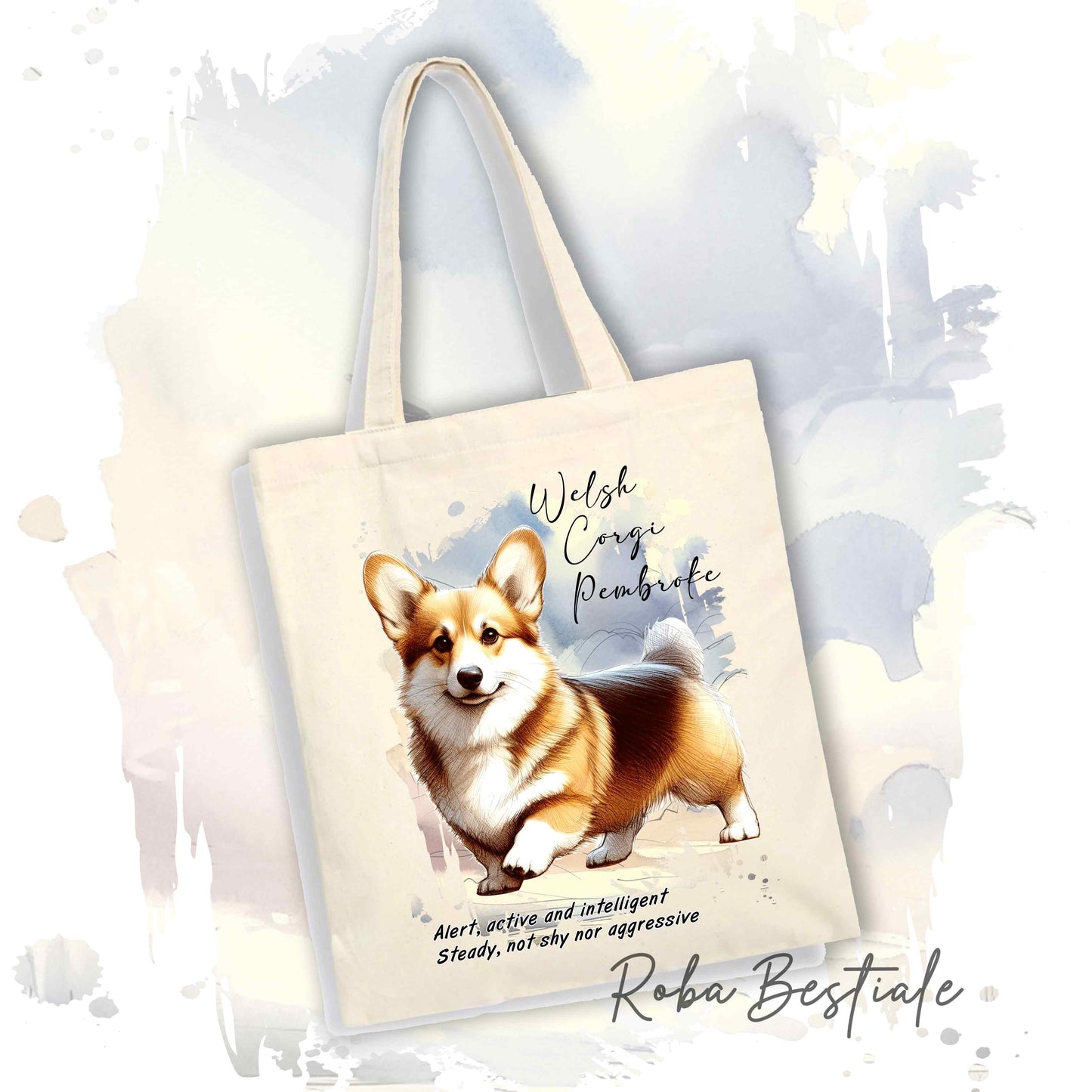 Shopper BEHAVIOR - WELSH CORGI PEMBROKE Zibellino - Standard FCI - Diversi colori disponibili, 100% Cotone
