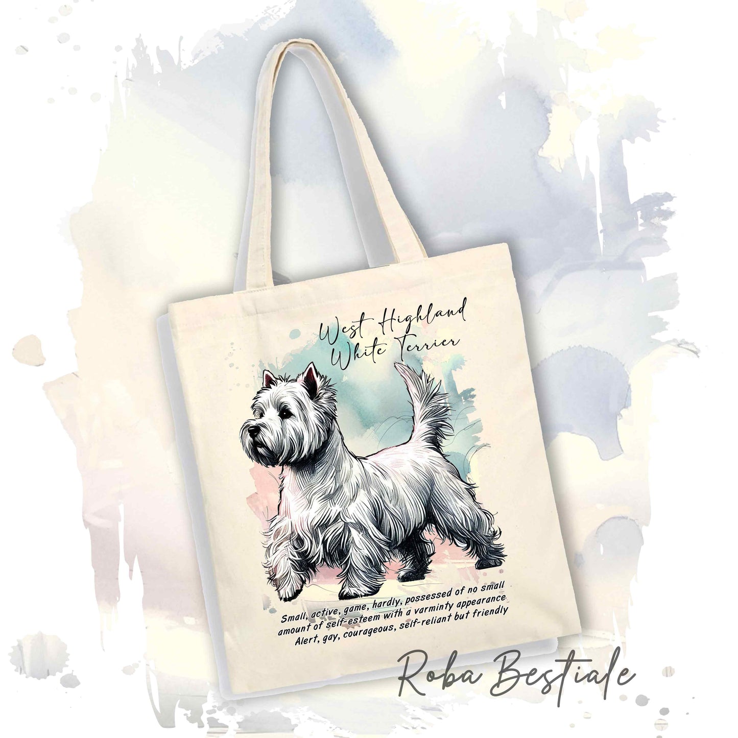 Shopper BEHAVIOR - WEST HIGHLAND WHITE TERRIER - Standard FCI - Diversi colori disponibili, 100% Cotone