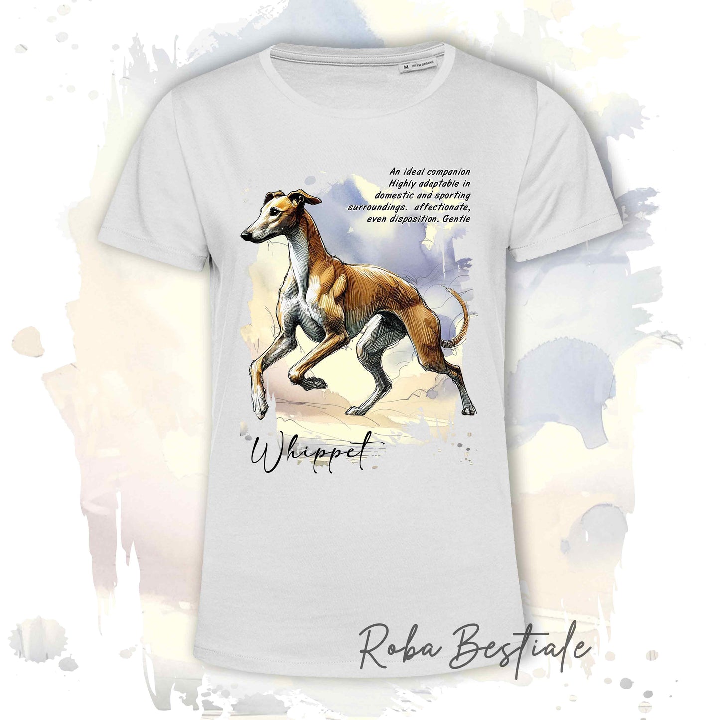 T-Shirt BEHAVIOR - WHIPPET Bianco Arancio - Standard FCI - 100% Cotone - dalla XS alla 5XL