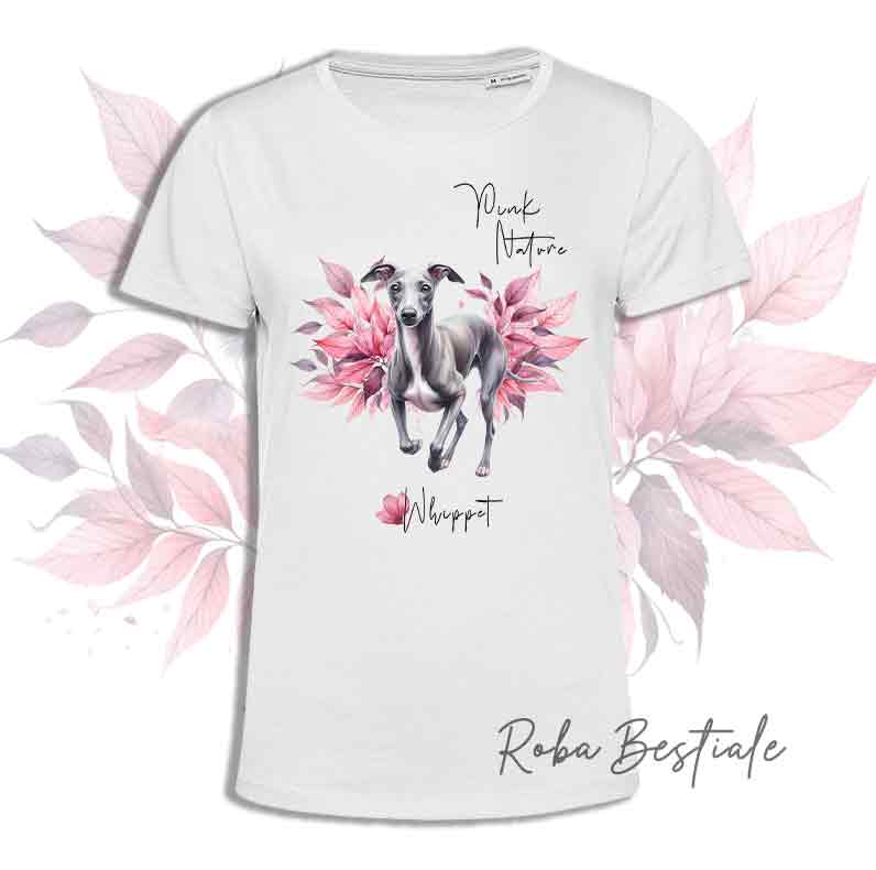 T-Shirt PINK NATURE - WHIPPET Grigio - Uomo o Donna - dalla XS alla 5XL