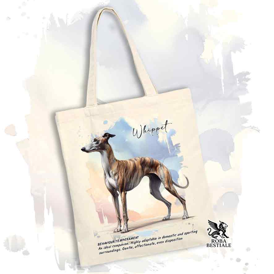 Tote Bag BEHAVIOR - WHIPPET Tigrato - 100% Cotone - Bianca o Beige