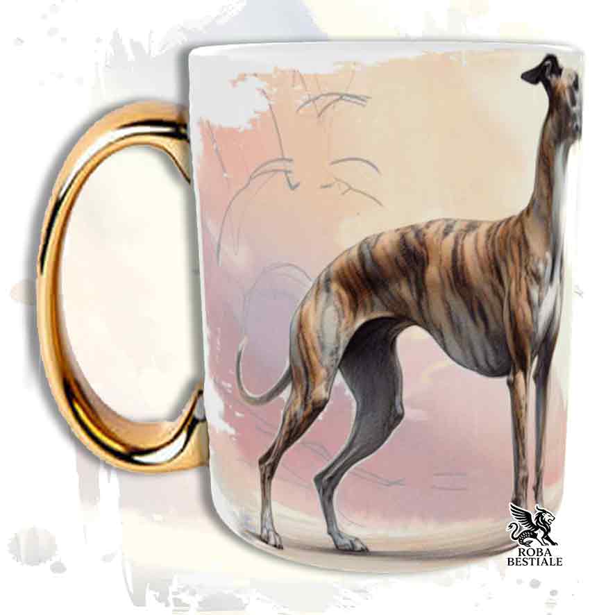 Tazza BEHAVIOR - WHIPPET Tigrato- In Ceramica, con manico dorato - 330 ml