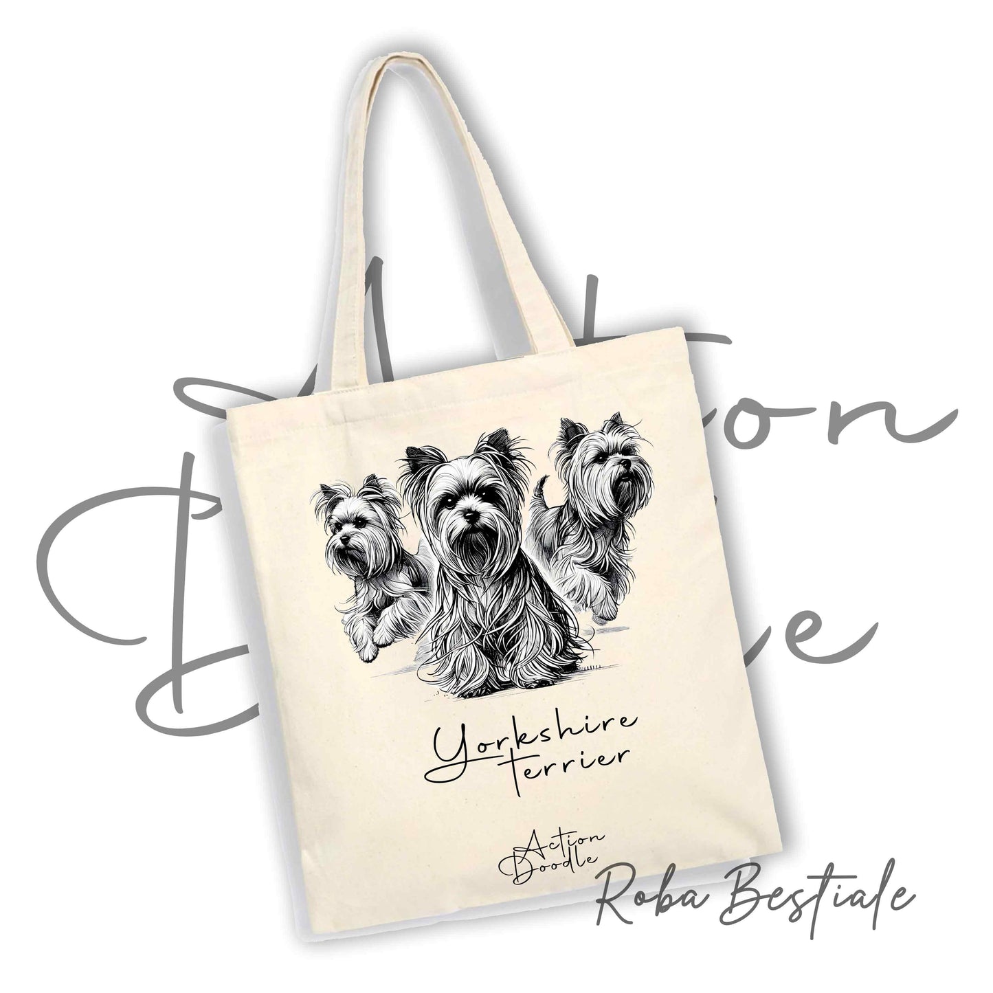 Shopper ACTION DOODLE - YORKSHIRE TERRIER 1 - Diversi colori disponibili, 100% Cotone