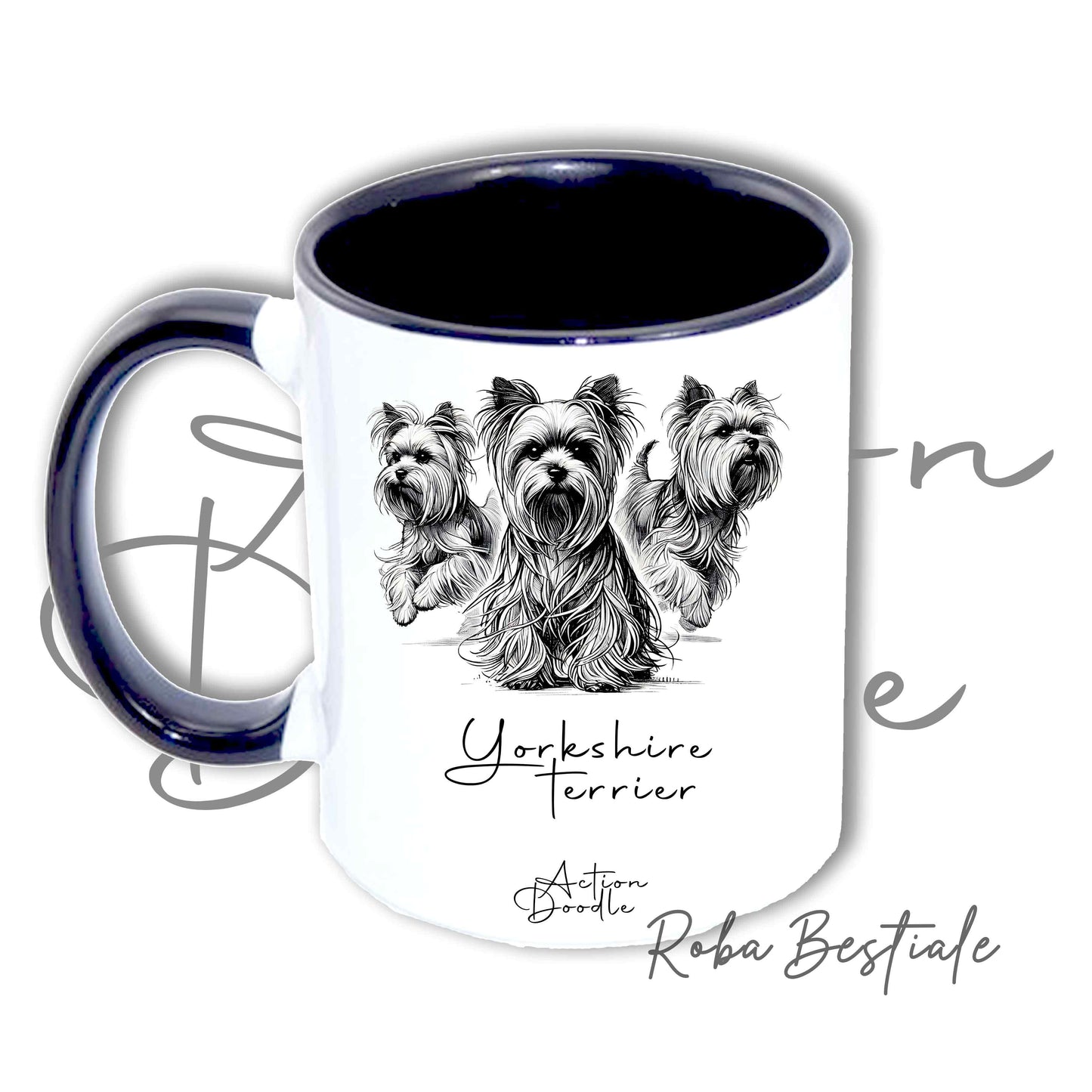 Tazza ACTION DOODLE - YORKSHIRE TERRIER 1 - In Ceramica, con manico e interno colorati - 330 ml