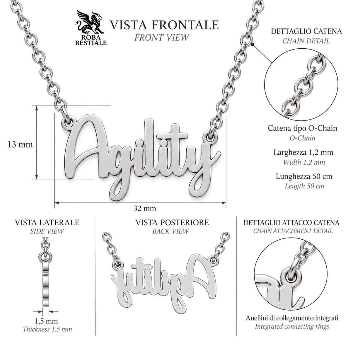 Collier KIRA PET JEWERLY - AGILITY - En Acier Inoxydable avec chaîne maille fine