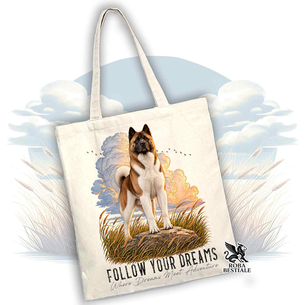 Tote Bag AKITA AMERICANO Bianco e Marrone - Collezione Dream