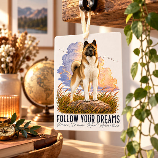 Car Air Freshener QUOTES "DREAM" - AMERICAN AKITA Sable - Felt, with cord - 7.5 x 10 cm