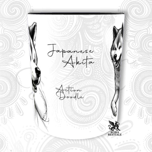 Tazza bianca con illustrazione Akita e scritta Japanese Akita Action Doodle