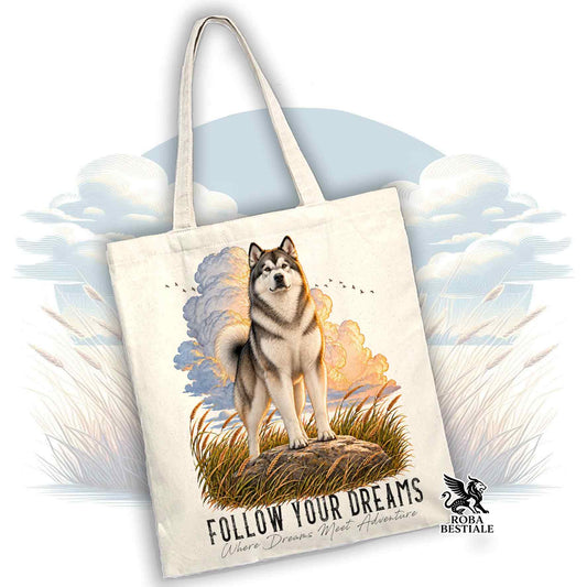 Shopper QUOTES "DREAM" - ALASKAN MALAMUTE Grey - Various colours available, 100% Cotton
